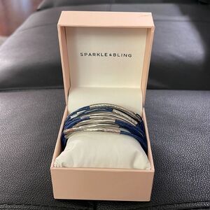 Sparkle and Bling Blue Leather Bracelet with Silver